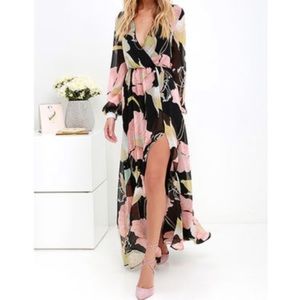 Wondrous Water Lilies Black Floral Print Maxi